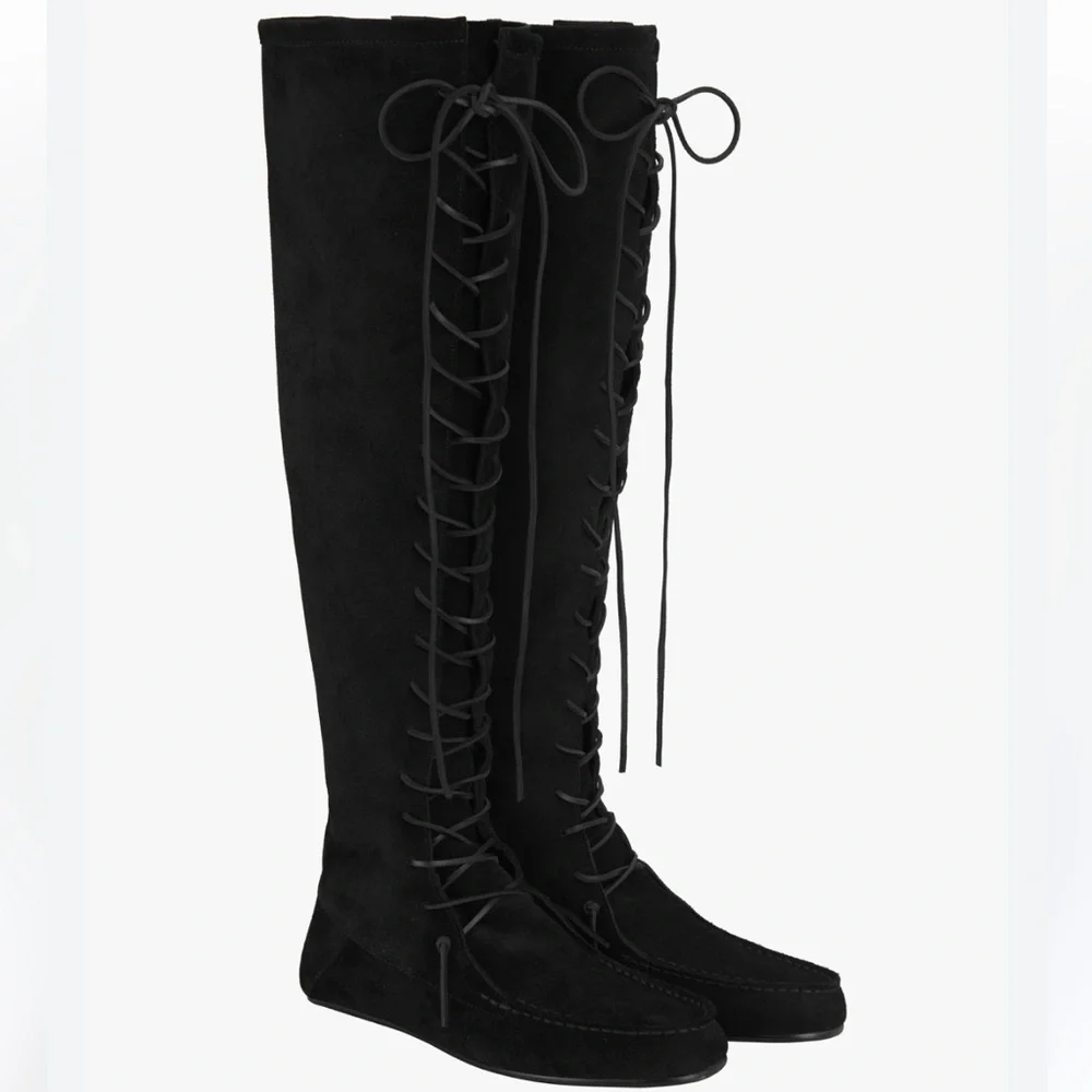 Zara x Stefano Pilati NWT leather black lace up over the knee boots 4001/410